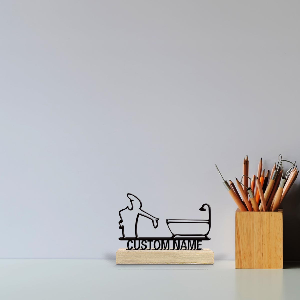 Desktop Laser Engraver - ของตกแต่งโลหะตั้งโต๊ะ 1 ชิ้น พร้อมชื่อที่กำหนดเอง มาพร้อมฐานไม้ สำหรับตกแต่งโต๊ะในห้องนอน