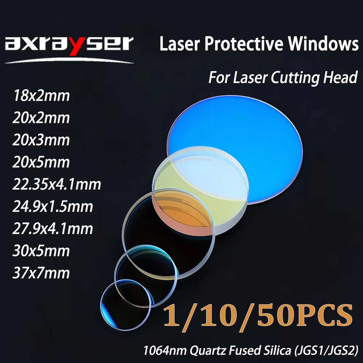 Industrial Fiber Laser - เลนส์ป้องกันแสงไฟเบอร์เลเซอร์ 1/10/50 ชิ้น ขนาด 18x2 มม.-37x7
