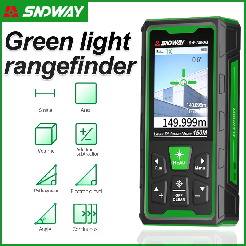 Industrial Laser Tape Measure - เครื่องวัดระยะด้วยเลเซอร์สีเขียว ดิจิตอลเรนจ์ไฟน์เดอร์ ระยะวัด 150ม. 100ม. 80ม.