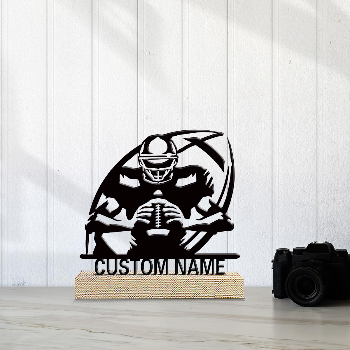 Desktop Laser Engraver - ของตกแต่งโต๊ะทำงานโลหะ 1 ชิ้น ปรับแต่งข้อความได้ มาพร้อมฐานไม้ ของขวัญขึ้นบ้านใหม่