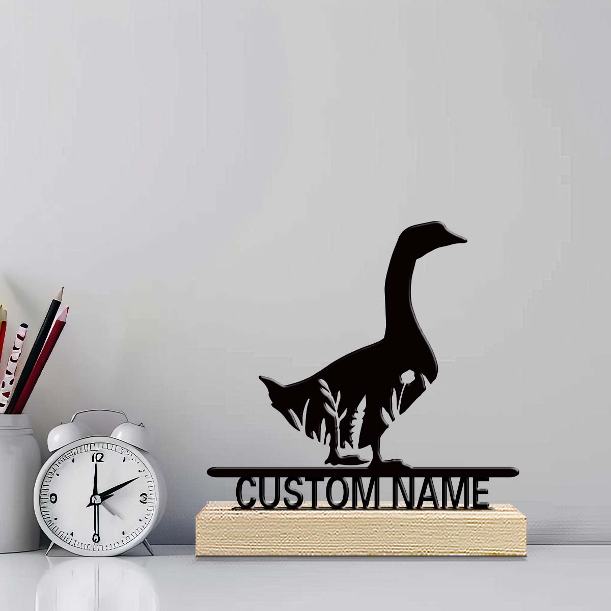 Desktop Laser Engraver - ของตกแต่งโลหะตั้งโต๊ะ 1 ชิ้น พร้อมฐานไม้ สามารถปรับแต่งข้อความได้ เหมาะสำหรับตกแต่งบ้านหรือสำนักงาน