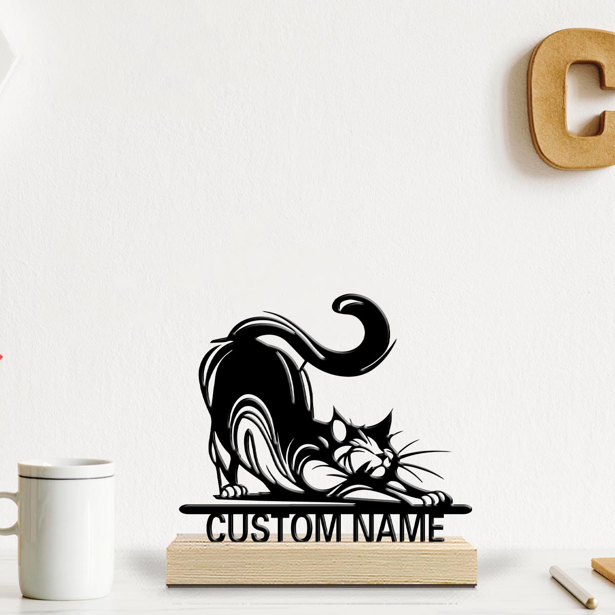Desktop Laser Engraver - ของตกแต่งโลหะตั้งโต๊ะ 1 ชิ้น ปรับแต่งข้อความได้ มาพร้อมฐานไม้ เหมาะสำหรับตกแต่งบ้านหรือสำนักงาน