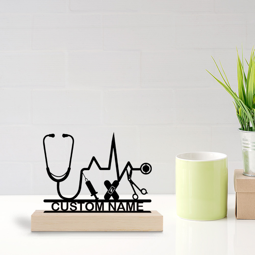 Desktop Laser Engraver - ของตกแต่งโลหะตั้งโต๊ะ 1 ชิ้น พร้อมฐานไม้ ของขวัญตกแต่ง รูปปั้นโลหะ