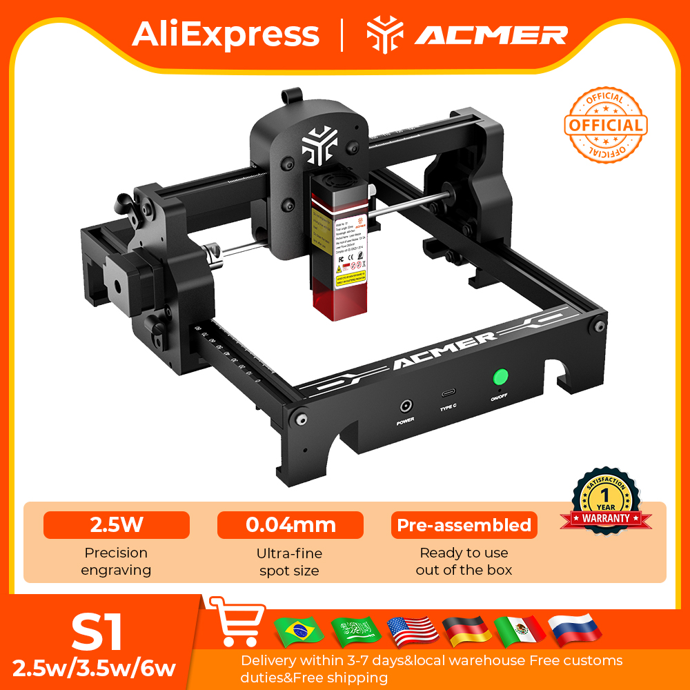 ACMER S1 มินิเลเซอร์แกะสลักและ - Rotary Axis Laser Engraver บทวิจารณ์และราคา